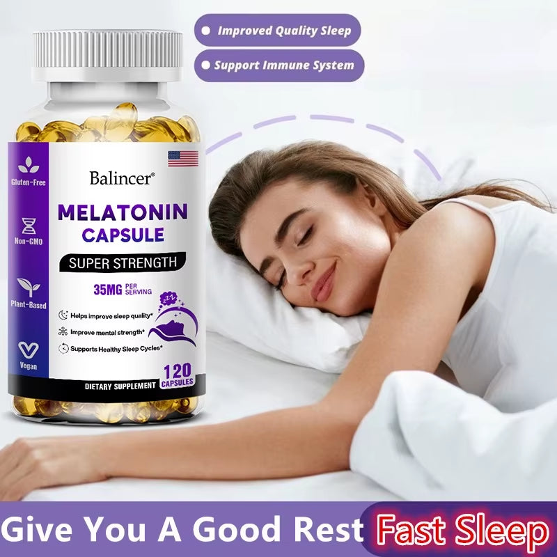 Contains 35 Mg Melatonin Capsules - Improve Insomnia, Promote Sleep Quality & Alertness, Help Deep Sleep, 120 Capsules