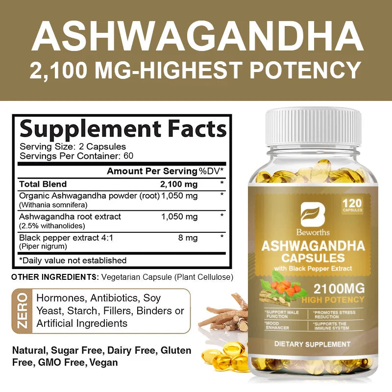 Ashwagandha Root Extract Capsule Help Sleep Improve Sleep Quality Calm down Emotions Relieve Anxiety Mood Health