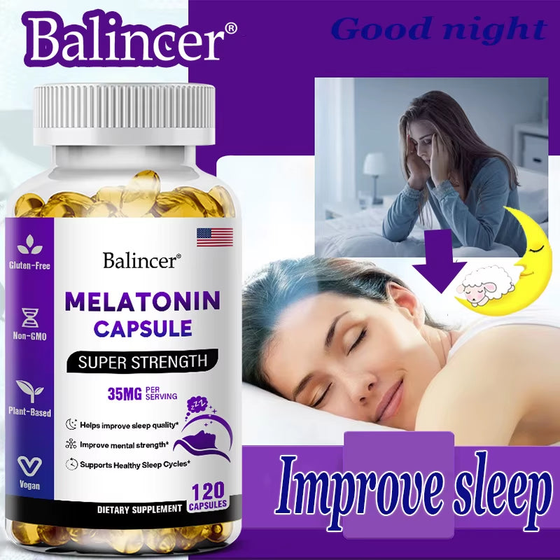 Contains 35 Mg Melatonin Capsules - Improve Insomnia, Promote Sleep Quality & Alertness, Help Deep Sleep, 120 Capsules