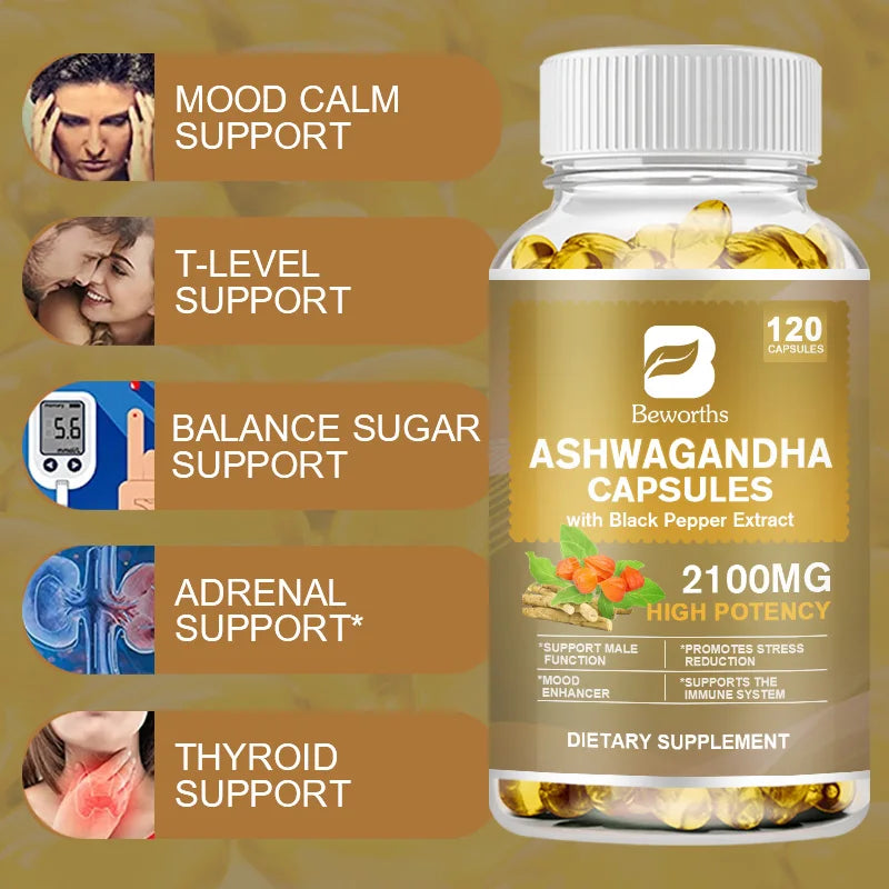 Ashwagandha Root Extract Capsule Help Sleep Improve Sleep Quality Calm down Emotions Relieve Anxiety Mood Health